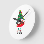 Gepersonaliseerde kerst Gnome met een geschenkdoos Ronde Klok (Hoek)