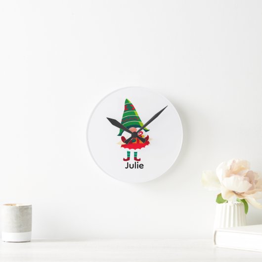 Gepersonaliseerde kerst Gnome met een geschenkdoos Ronde Klok (Huis)
