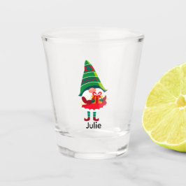 Gepersonaliseerde kerst Gnome met een geschenkdoos Shot Glas