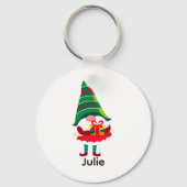 Gepersonaliseerde kerst Gnome met een geschenkdoos Sleutelhanger (Voorkant)