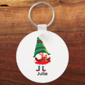 Gepersonaliseerde kerst Gnome met een geschenkdoos Sleutelhanger (Voorkant)
