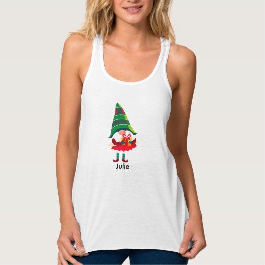 Gepersonaliseerde kerst Gnome met een geschenkdoos Tanktop (Voorkant)