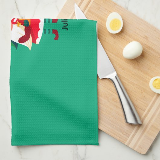 Gepersonaliseerde kerst Gnome met een geschenkdoos Theedoek (Quarter Fold)