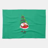 Gepersonaliseerde kerst Gnome met een geschenkdoos Theedoek (Horizontaal)