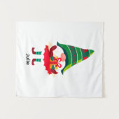 Gepersonaliseerde kerst Gnome met een geschenkdoos Wandkleed (Voorkant (horizontaal))
