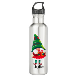 Gepersonaliseerde kerst Gnome met een geschenkdoos Waterfles