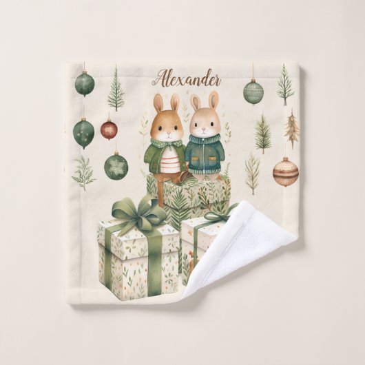 Gepersonaliseerde kerst grillige Baby 1e Kerstmis Bad Handdoek (Wasdoekje)