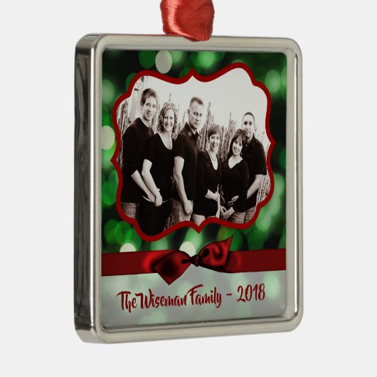 Gepersonaliseerde Kerst Groene Bokeh FOTO Ornament (Rechts)