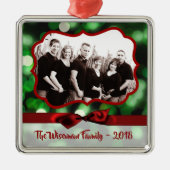 Gepersonaliseerde Kerst Groene Bokeh FOTO Ornament (Voorkant)