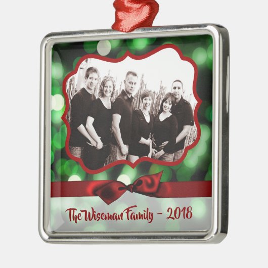 Gepersonaliseerde Kerst Groene Bokeh FOTO Ornament (Links)