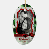 Gepersonaliseerde Kerst Groene Bokeh FOTO Ornament (Rechts)
