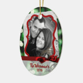 Gepersonaliseerde Kerst Groene Bokeh FOTO Ornament (Links)