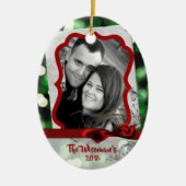 Gepersonaliseerde Kerst Groene Bokeh FOTO Ornament (Voorkant)