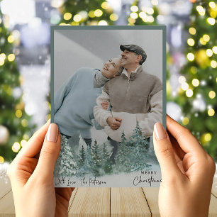 Gepersonaliseerde Kerst Groene Pijnboombos Foto Feestdagenkaart