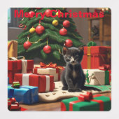 Gepersonaliseerde kerst groet kitten Stickers. Labels (Design 1)
