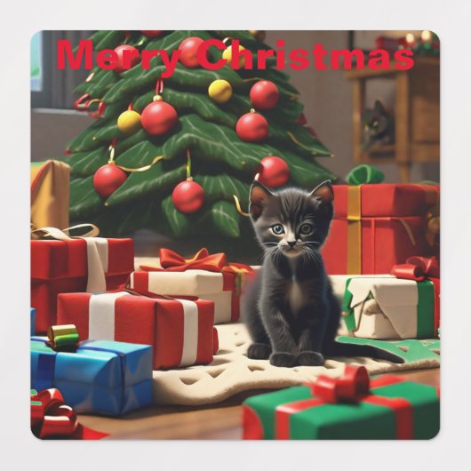 Gepersonaliseerde kerst groet kitten Stickers. Labels (Design 1)