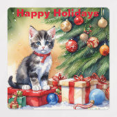 Gepersonaliseerde kerst groet kitten Stickers. Labels (Design 2)