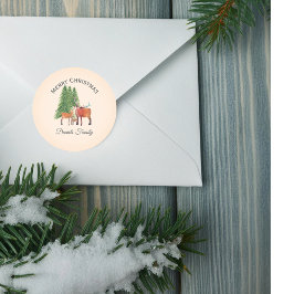 Gepersonaliseerde kerst herten familie ronde sticker
