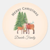 Gepersonaliseerde kerst herten familie ronde sticker (Voorkant)