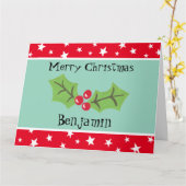 Gepersonaliseerde kerst Holly & Berries Kaart (Gele Bloem)