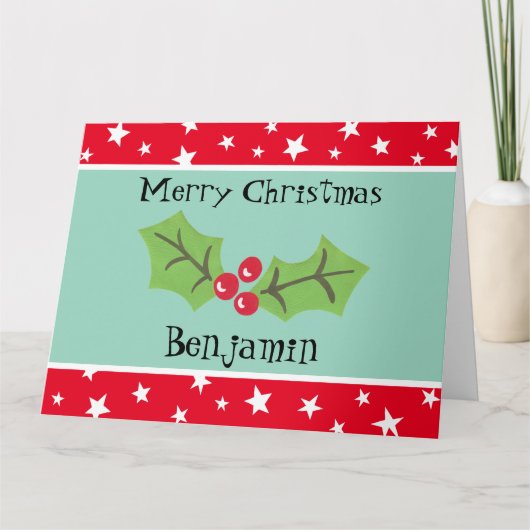 Gepersonaliseerde kerst Holly & Berries Kaart (Voorkant)