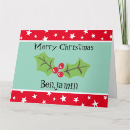 Gepersonaliseerde kerst Holly & Berries Kaart