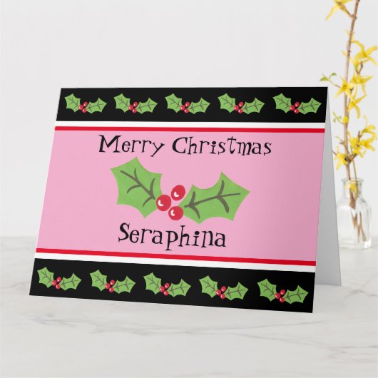 Gepersonaliseerde kerst Holly & Berries Kaart (Gele Bloem)