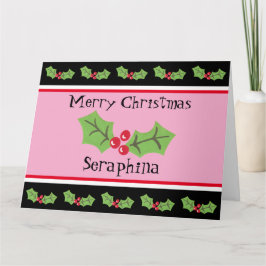 Gepersonaliseerde kerst Holly & Berries Kaart