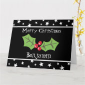 Gepersonaliseerde kerst Holly & Berries Kaart (Gele Bloem)