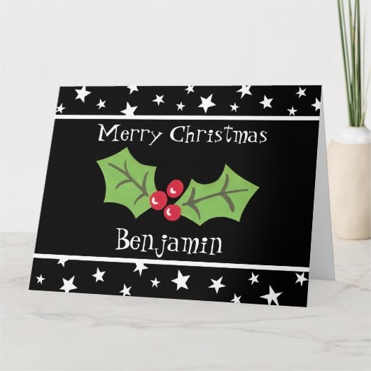 Gepersonaliseerde kerst Holly & Berries Kaart (Voorkant)