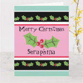 Gepersonaliseerde kerst Holly & Berries Kaart (Gele Bloem)