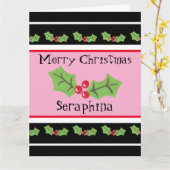 Gepersonaliseerde kerst Holly & Berries Kaart (Gele Bloem)