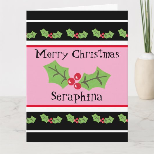 Gepersonaliseerde kerst Holly & Berries Kaart (Voorkant)