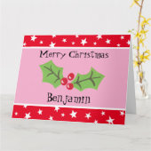 Gepersonaliseerde kerst Holly & Berries Kaart (Gele Bloem)