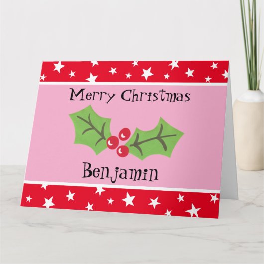 Gepersonaliseerde kerst Holly & Berries Kaart (Voorkant)