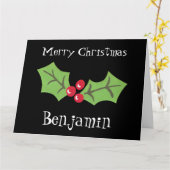 Gepersonaliseerde kerst Holly & Berries Kaart (Gele Bloem)