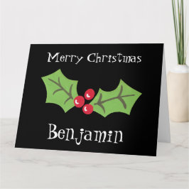 Gepersonaliseerde kerst Holly & Berries Kaart
