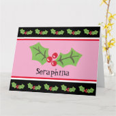 Gepersonaliseerde kerst Holly & Berries Kaart (Gele Bloem)