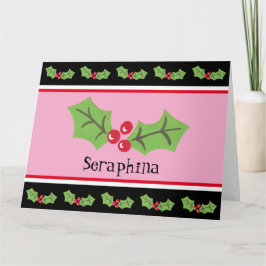 Gepersonaliseerde kerst Holly & Berries Kaart
