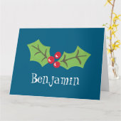 Gepersonaliseerde kerst Holly & Berries Kaart (Gele Bloem)