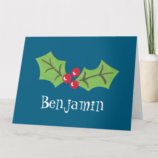 Gepersonaliseerde kerst Holly & Berries Kaart (Voorkant)