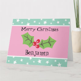 Gepersonaliseerde kerst Holly & Berries Kaart