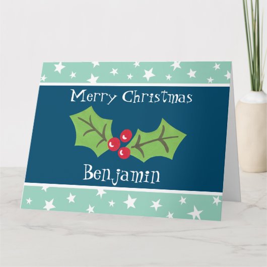 Gepersonaliseerde kerst Holly & Berries Kaart (Voorkant)