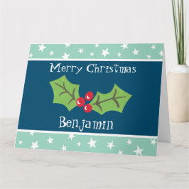 Gepersonaliseerde kerst Holly & Berries Kaart