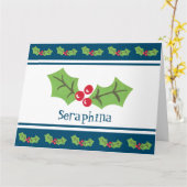 Gepersonaliseerde kerst Holly & Berries Kaart (Gele Bloem)