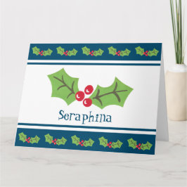 Gepersonaliseerde kerst Holly & Berries Kaart