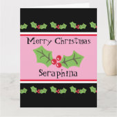 Gepersonaliseerde kerst Holly & Berries Kaart (Voorkant)