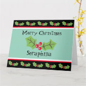 Gepersonaliseerde kerst Holly & Berries Kaart (Gele Bloem)