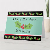 Gepersonaliseerde kerst Holly & Berries Kaart (Voorkant)