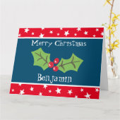Gepersonaliseerde kerst Holly & Berries Kaart (Gele Bloem)